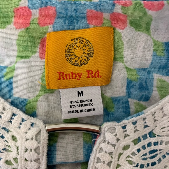 Ruby Road Multicolored Aztec Lace Keyhole Top - Picture 6 of 8